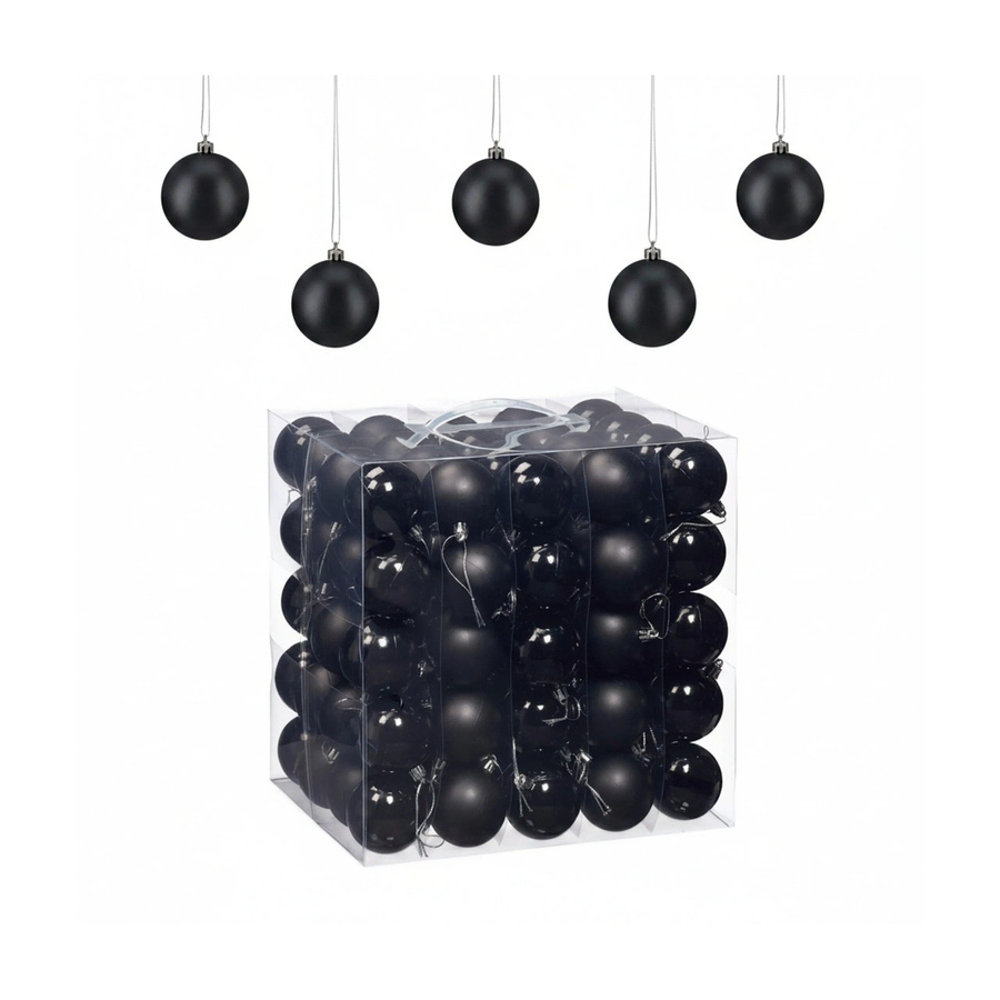 Relaxdays Weihnachtskugeln 100er Set aus Kunststoff in Schwarz Matt und Glänzend mit Bändchen - Bild 2