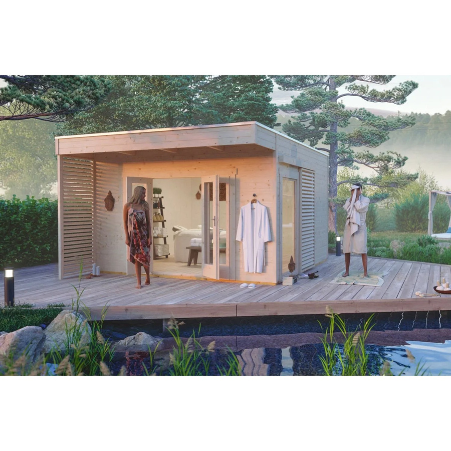 Skan Holz Gartenhaus Tokio 4 aus Holz mit Flachdach in Beige, B/H/T: 402 x 270 x 402 cm - Bild 2