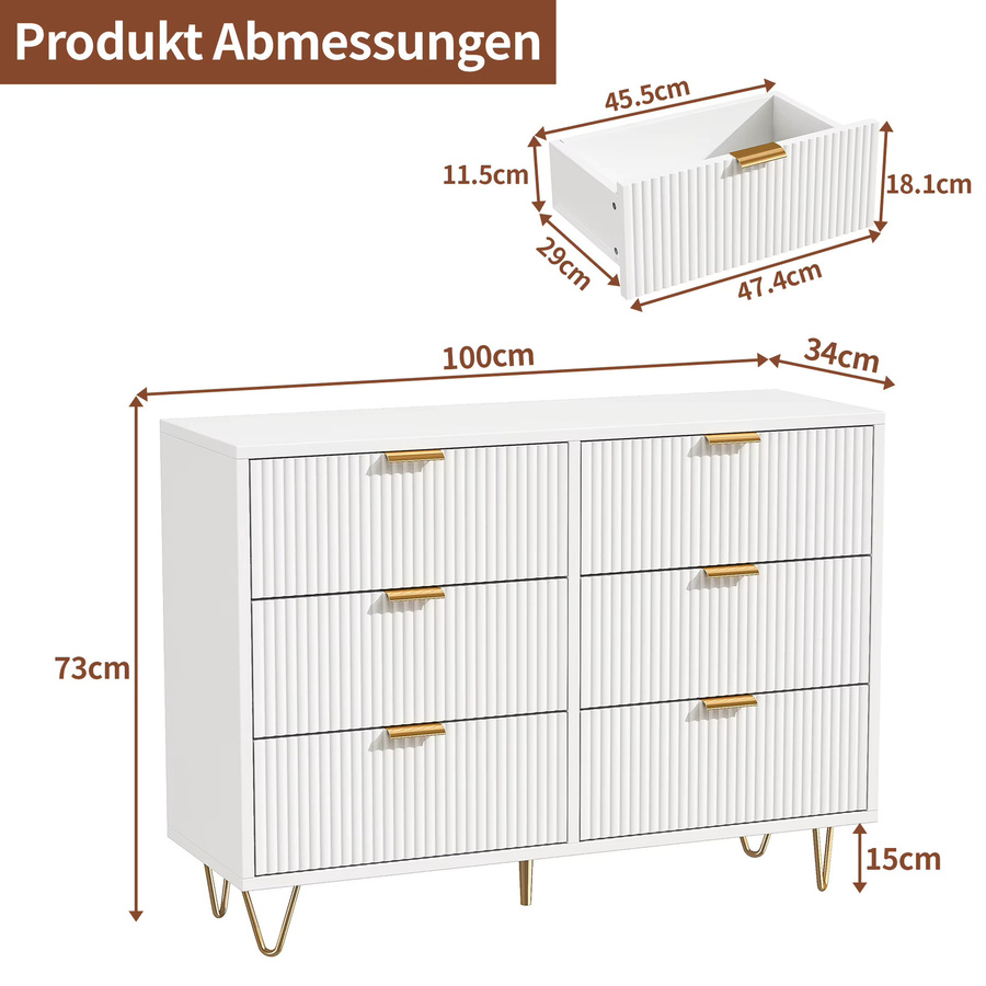 Anajqaqia Sideboard-Schrank als moderne Kommode in Weiß mit Metallgriffen und Metallbeinen in Matt - Bild 2