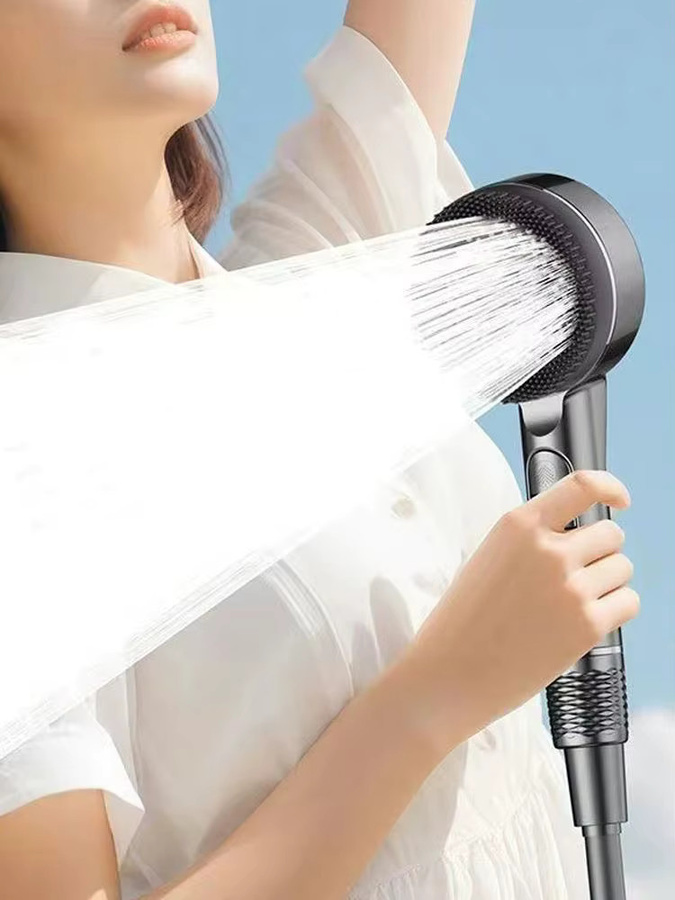IOUHAPPY Handheld Duschkopf mit 4 Modi und Massagefunktion, Silber, Durchmesser: 14,5 cm, Breite: 9,0 cm - Bild 7