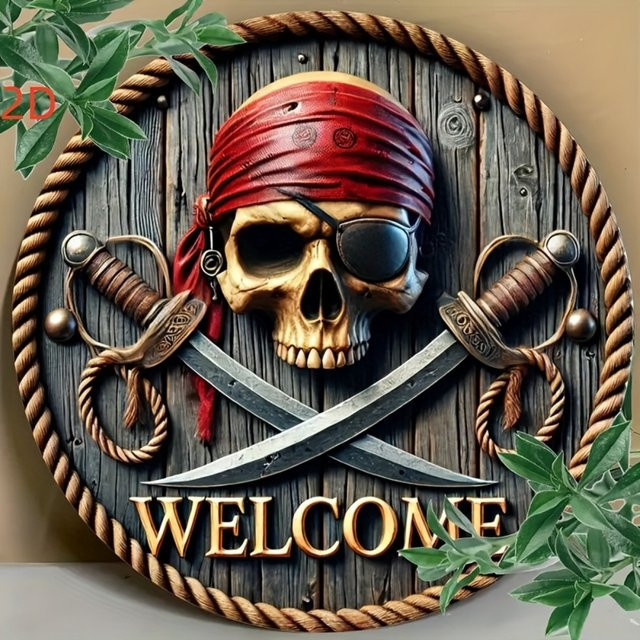 Vintage Totenkopf-Wanddekoration von CIFBUY mit gekreuzten Schwertern, nautische Piraten-Plakette aus Holz, mehrfarbig, Durchmesser: 20 cm - Bild 1