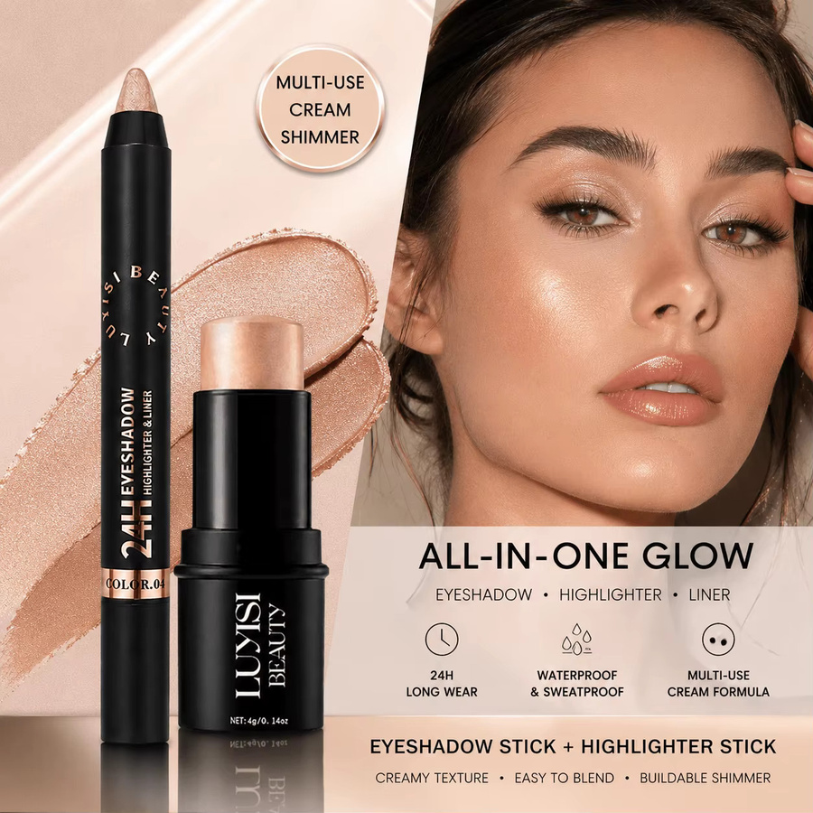 Gesichtsaufhellendes Make-up-Set, Metallic-Lidschattenstift und Highlighter-Stift, schimmernd, wasserfest - Bild 3