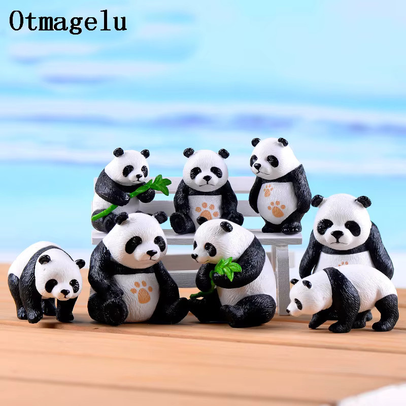 4er-Set Otmagelu Riesenpanda-Figuren aus Harz in Weiß als dekorative Tierornamente für Heimdekoration und Feengarten - Bild 2