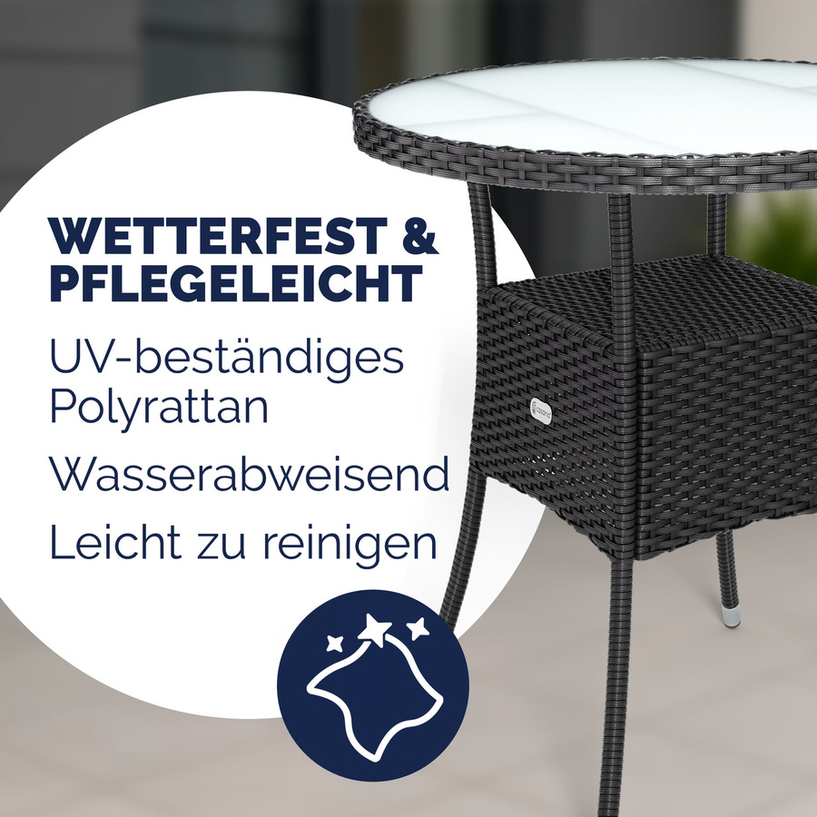 CASARIA Polyrattan Tisch Schwarz rund mit Milchglasplatte für Garten und Terrasse Durchmesser: 60 cm, Höhe: 74 cm - Bild 2