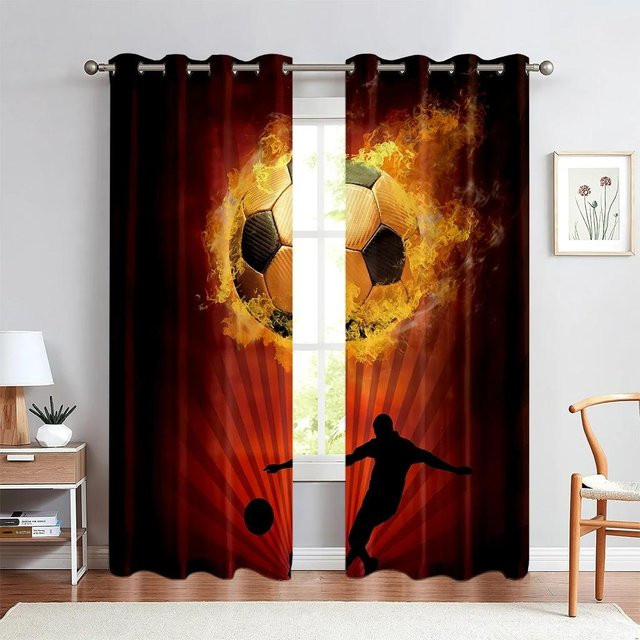 Yiran Furniture Fußball Vorhänge mit Aquarell-Print, 2er-Set, halbtransparent, Mehrfarbig, Breite: 120 cm, Höhe: 270 cm - Bild 1