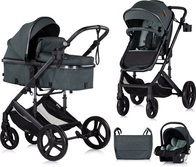 Chipolino Kinderwagen 3 in 1 Amore Kombikinderwagen mit Babyschale, Adapter, Wickeltasche und Fußabdeckung in Türkis - Bild 1
