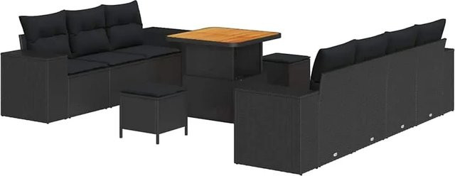 vidaXL Garten-Sofa-Set 10-teilig in Schwarz aus Poly Rattan und Stahl mit U-Form - Bild 1