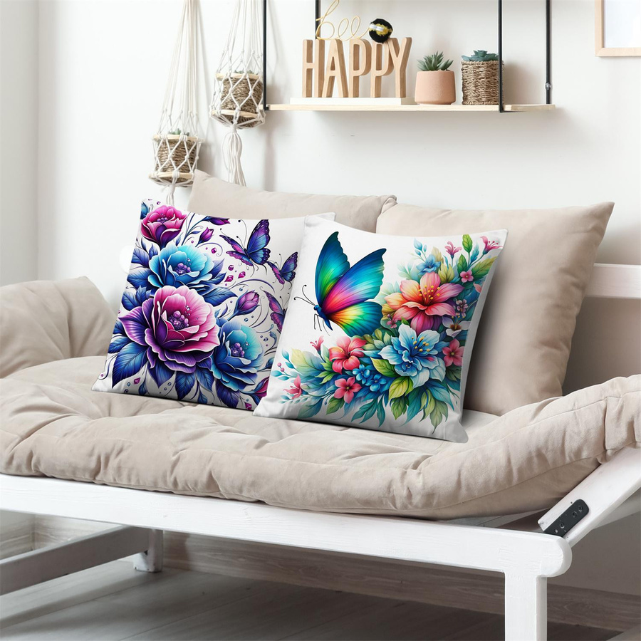 Tinika Chen Kissenbezug mit Regenbogen Schmetterlingsblumen Digitaldruck aus kurzem Plüsch in Multicolor, B/B/H: 18 x 18 x 18 cm - Bild 3