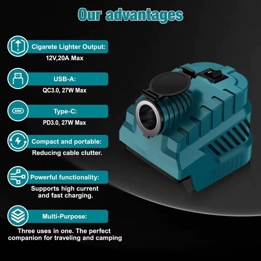 Makita Buck Converter mit Zigarettenanzünder und USB Typ C für 12V 18V 20V Akkus - Bild 3