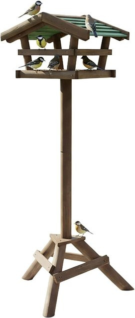 Relaxdays Vogelfutterhaus aus Tannenholz in Grün mit Ständer, B/T/H: 100 x 37 x 28 cm - Bild 1