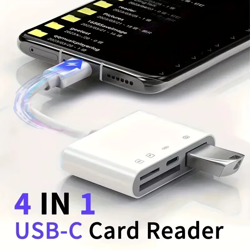 4-in-1 Typ-C Kartenleser für SD und TF Speicherkarten, Hochgeschwindigkeits USB-C Adapter für iPhone 16, 15 und Huawei, Farbe: Weiß - Bild 4