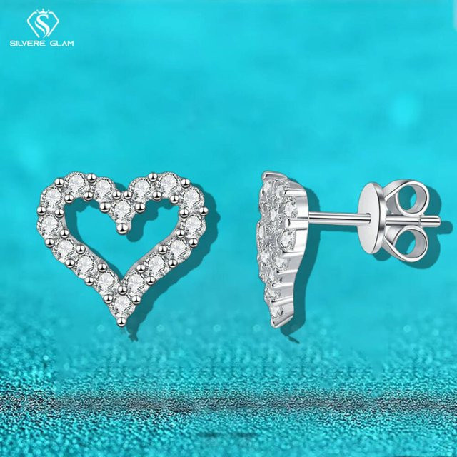 TY Herz-Ohrstecker, 925 Silber, Moissanit, Damen und Herren - Bild 1