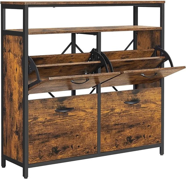 Vasagle Schuhschrank mit 4 Fächern in Braun-Schwarz, B/T/H: 95 x 30 x 98,3 cm - Bild 1