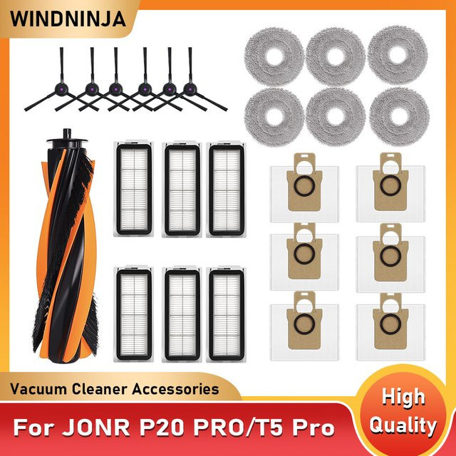 WINDNINJA Ersatzteil-Set für JONR P20 PRO und T5 Pro Roboter: Mopp-Tuch, Pinsel und HEPA-Filter sowie Staubbeutel Zubehör - Bild 1