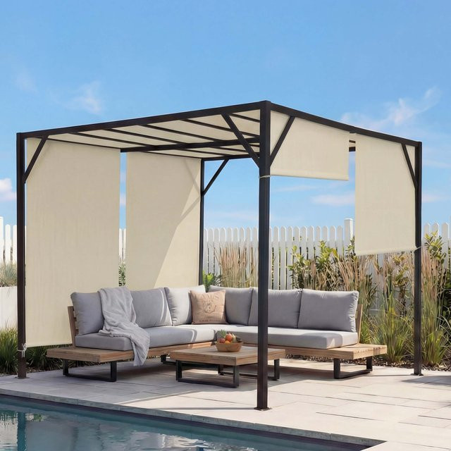 MCW Pergola Beja Garten Pavillon Terrassenüberdachung mit Schiebedach in Beige, B x T: 300 x 300 cm - Bild 1