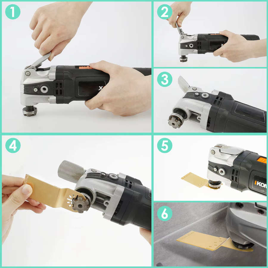 6 Stück Oszillierende Sägeblätter 1–3/8 Zoll mit Hartmetallspitzen für Multitools zum Schneiden von Holz, Metall und Mauerwerk in Gold - Bild 2