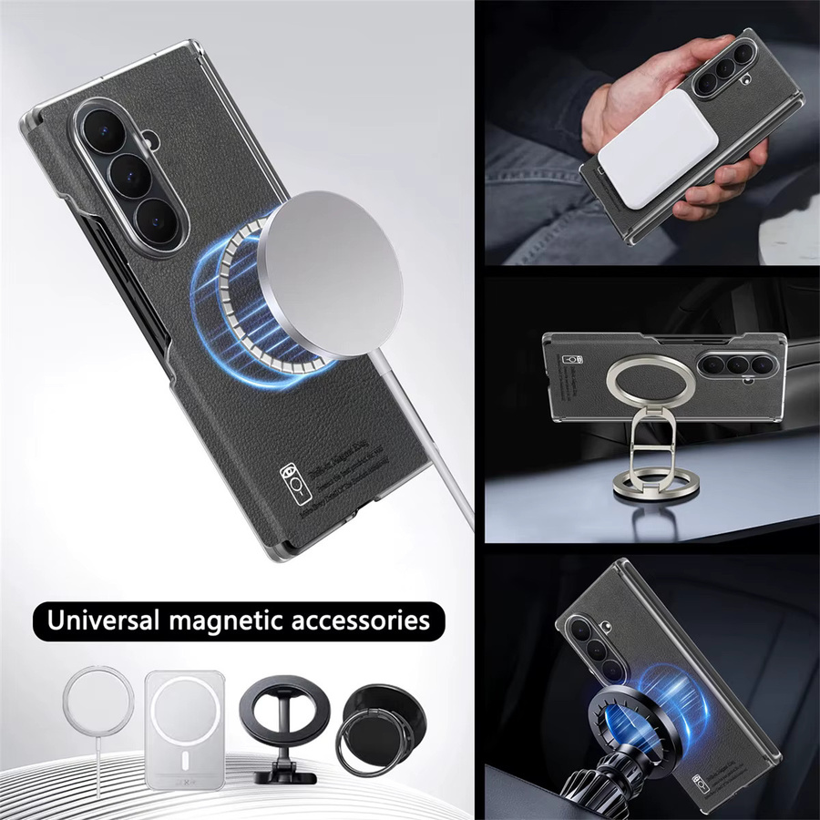 szHAIyu Leder-Handyhülle für Samsung Galaxy Z Fold 7 6 5 4 mit MagSafe Kabelloser Ladefunktion und Doppelachsen-Scharnierschutz in Schwarz und Grün - Bild 4