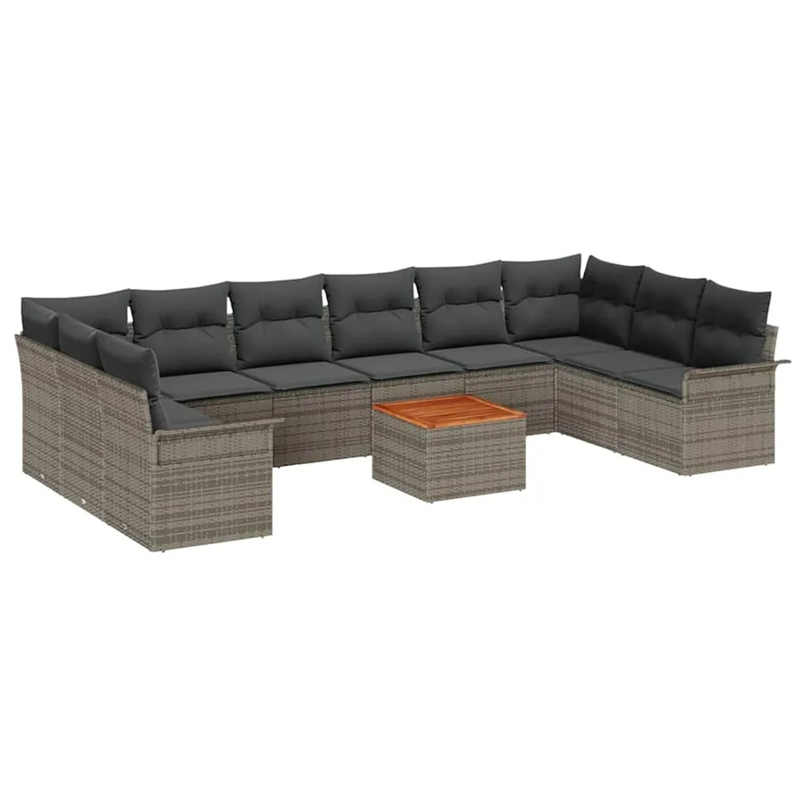 vidaXL 11-teiliges Garten-Sofa-Set in U-Form aus Polyrattan und Akazie mit Kissen in Grau - Bild 2