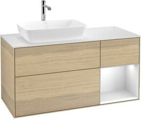 V&B Waschtischunterschrank Finion mit Wandbeleuchtung, Farbe Weiß und Eiche lackiert, Breite: 120 cm - Bild 1
