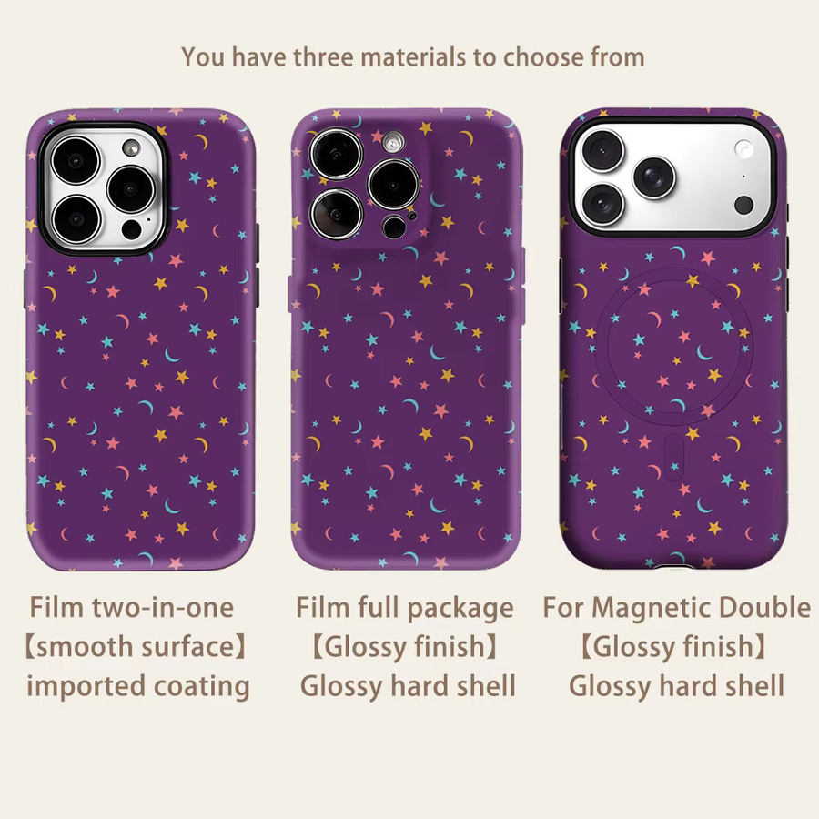 Potdemiel Handyhülle mit Sternen und Monden für iPhone 17 16 15 14 13 Pro Max Plus, magnetisch, doppelschichtig und robust, Mehrfarbig/Lila - Bild 2