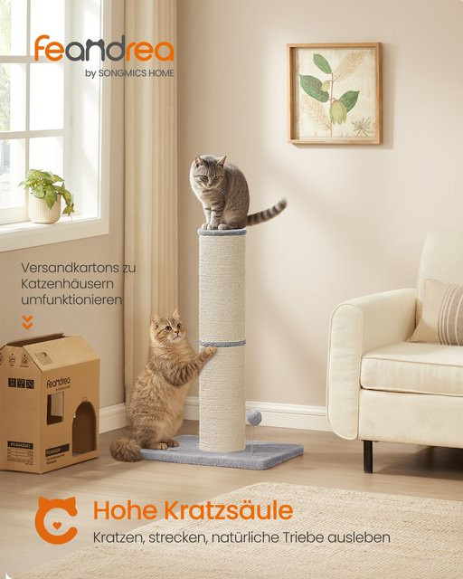 Feandrea Kratzbaum in Grau mit Sisalstamm und integriertem Spielzeug, Höhe: 85 cm - Bild 1
