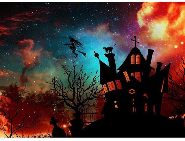 FIYO Diamond Painting Set Halloween Schloss in Blau und Multicolour, B/H: 30 x 20 cm - Bild 1