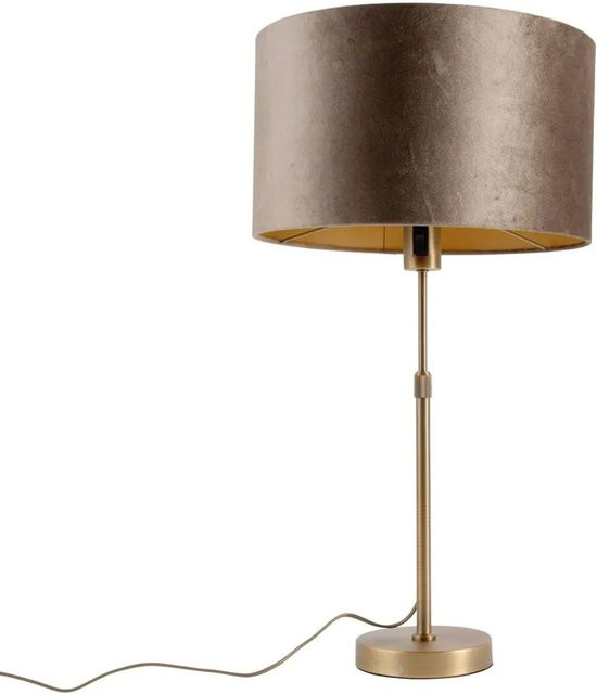 QAZQA Tischleuchte in Bronze mit braunem Samtschirm, verstellbar für Wohnzimmer, Schlafzimmer oder Schreibtisch, Höhe: 35 cm - Bild 1