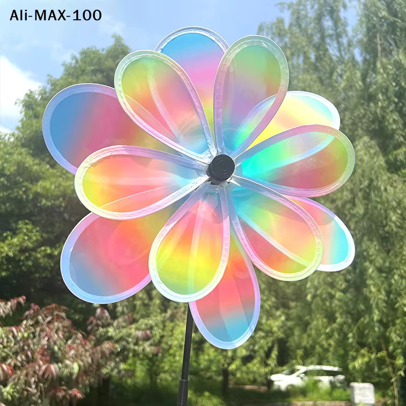 Hoeaden Windspinner Windmühle mit schillernder Doppelschicht-Farbfolie, mehrfarbig, stehend für den Garten - Bild 3