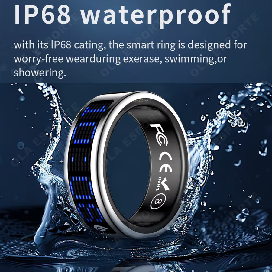 Ola Esporte Smart Ring 2026 mit dynamischem Bildschirm, Herzfrequenz- und Blutsauerstoffmonitor, 5 ATM wasserdicht, Schwarz, Unisex - Bild 4