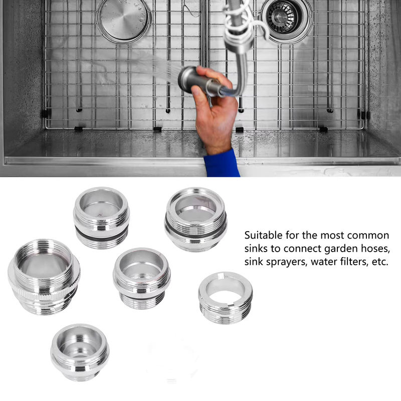 Qiilu 7-teiliges Wasserhahn Adapter Set aus Messing mit Dichtungen für Garten und Küche in Gold und Silber - Bild 2