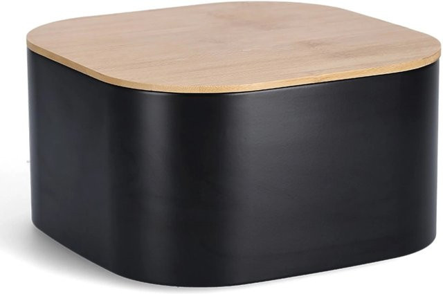 Zeller Brotkasten aus Metall mit Bambusdeckel in Schwarz, B/T/H: 26,5 x 26,5 x 14,5 cm - Bild 1
