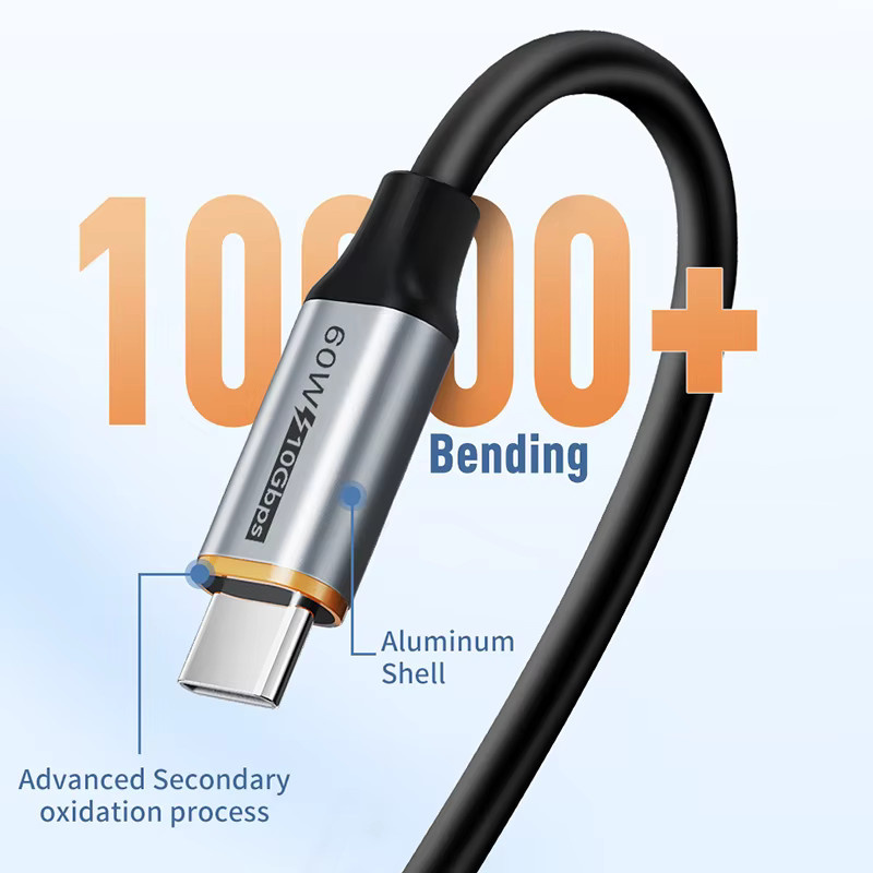 CABLETIME USB-C-Kabel in Schwarz mit 10Gbps Datenübertragung und 60W Schnellladefunktion für Smartphones und SSDs - Bild 5