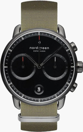 Nordgreen Herrenuhr Pioneer Chronograph, Quarz, Edelstahl, 42 mm, Schwarz