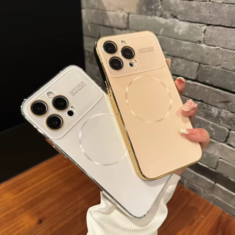 Luxuriöse galvanisierte Handyhülle mit großem Fenster und All-Inclusive-Schutz für kabelloses Laden, passend für iPhone 17 Pro Max, iPhone 16, iPhone 15 und iPhone 14, Farbe: Schwarz - Bild 2