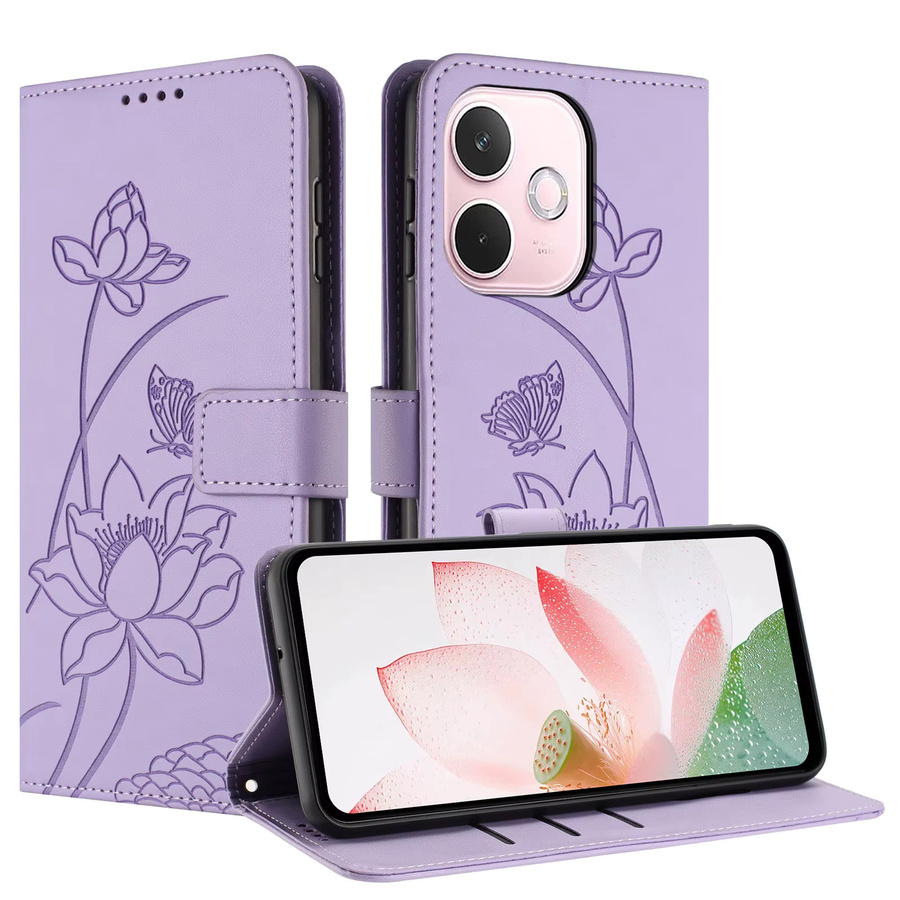 Blumen Leder Handyhülle im Buchdesign für Oppo Reno 14F 13 12 11 Pro 5G A3 A5 A60 A79 A78 A58 A38 A57 A17 A94 A74 5G Flip-Cover in Grün und Lila - Bild 3