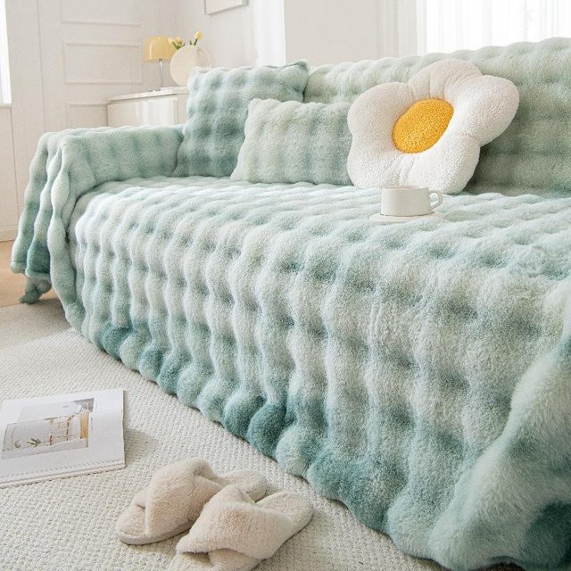 Super Six Sofa Überwurf aus Fleece im Kaninchenfell-Design, Anti-Katzenkratzer Decke mit integriertem Kissenbezug, B/B: 180 x 130 cm - Bild 1