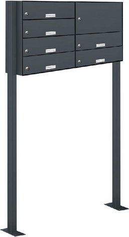 AL Briefkasten-System für 6 Parteien mit Zaundurchwurf, grau, B/H/T: 84,8 x 150 x 27,5 cm - Bild 1