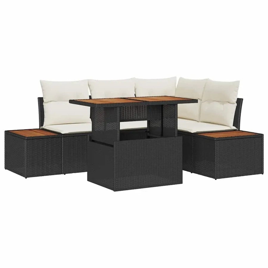 vidaXL Garten-Sofa-Set aus Poly-Rattan in Schwarz mit 5-teiliger L-Form, Polsterkissen und integriertem Stauraum - Bild 2