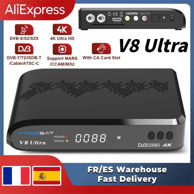 FREESAT V8 Ultra Satelliten-TV-Receiver in Schwarz mit 4K UHD, DVB-S2/S2X, DVB-T2/T+C und CA-Kartensteckplatz - Bild 1