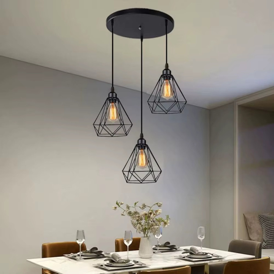 JOYINLED Moderne Pendelleuchte Diamantkäfig in Schwarz, Rechteckiger Eisen-Kronleuchter für Wohnzimmer und Küche - Bild 3