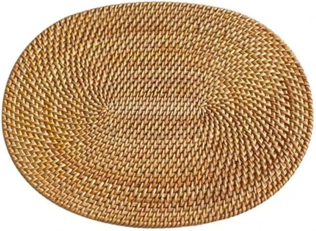 Handgefertigtes ovales Rattan-Platzset von pengchengge in Braun, rutschfester und hitzebeständiger Untersetzer für dein Geschirr - Bild 1