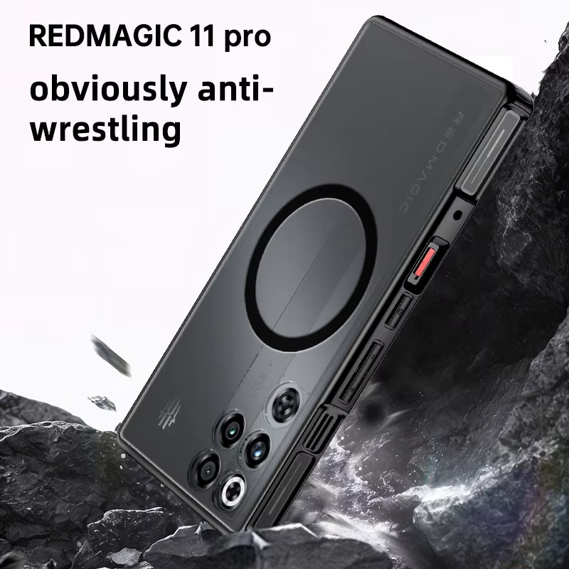 ELVEV Magnetische Hülle für ZTE Nubia Red Magic 11 Pro und 11 Pro Plus, stoßfeste TPU und PC Schutzhülle mit Airbags, transparent matt - Bild 2