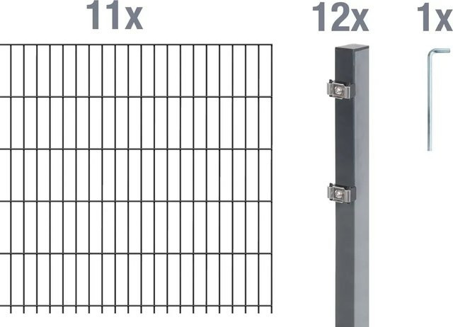 ALBERTS Doppelstabmattenzaun Grundset aus Stahl in Anthrazit, 11 Matten mit Höhe: 120 cm und Breite: 200 cm - Bild 1