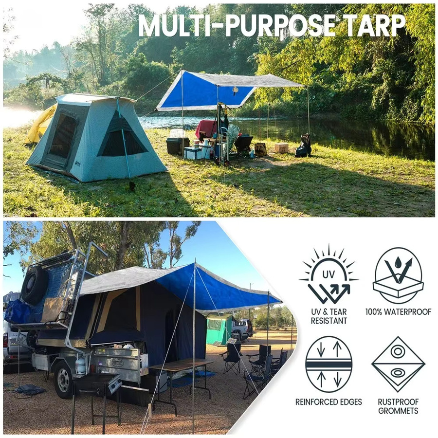3M PE Auto-Seitenmarkise mit Stangen-Kit, wasserdichte Campingplane für das Fahrzeugdach, herausziehbare Zeltunterstand-Hängematte in Grün-Weiß - Bild 2