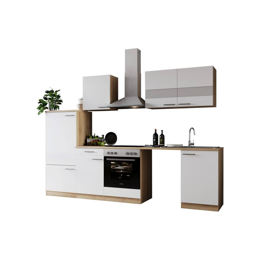 Respekta Küchenblock Merle modern in Weiß und Eiche mit Waschmaschinen-Nische, B/H/T: 280 x 82 x 54 cm - Bild 3