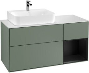 V&B Waschtischunterschrank Finion mit Wandbeleuchtung, Breite: 120 cm, Farbe: Lackiert, Olivenmatt - Bild 1