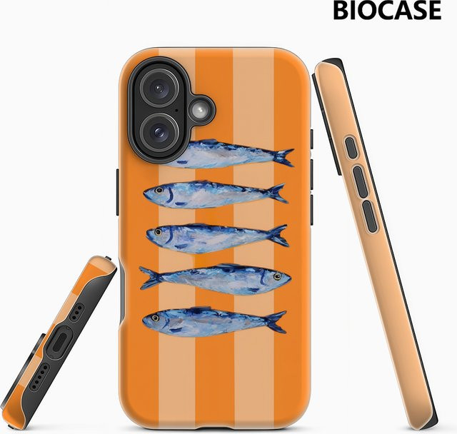 Handyhülle mit Gestreiften Fischen für Apple iPhone 17 16 15 14 13 12 Pro Max Plus in Orange mit doppelschichtiger Rückseite - Bild 1
