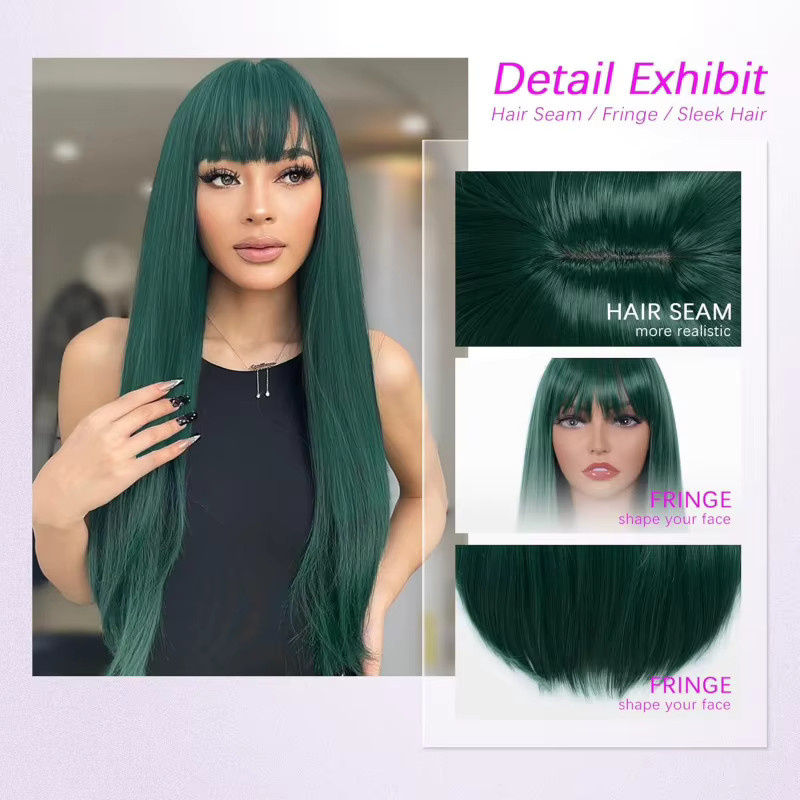 Suri Hair Perücke mit Pony, grün, lang, gerade, Damen - Bild 3