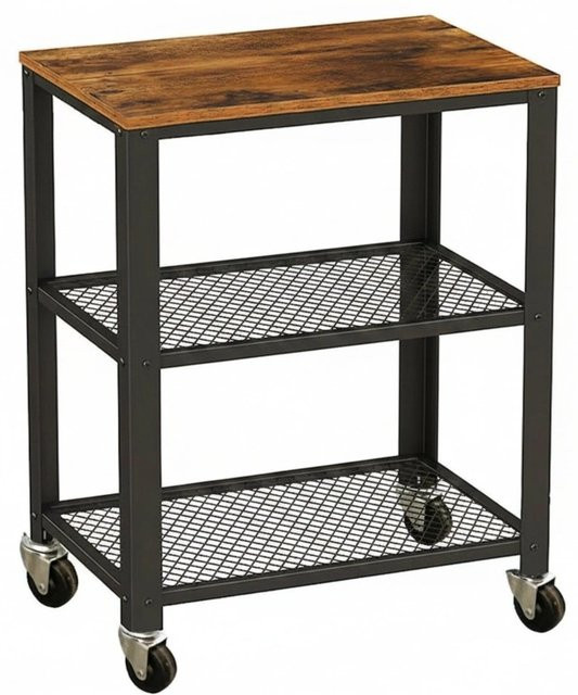 Relaxdays Küchenwagen aus Stahl und MDF in Schwarz mit 3 Ebenen und Rollen, H: 77,5 cm, B: 60 cm, T: 40 cm - Bild 1