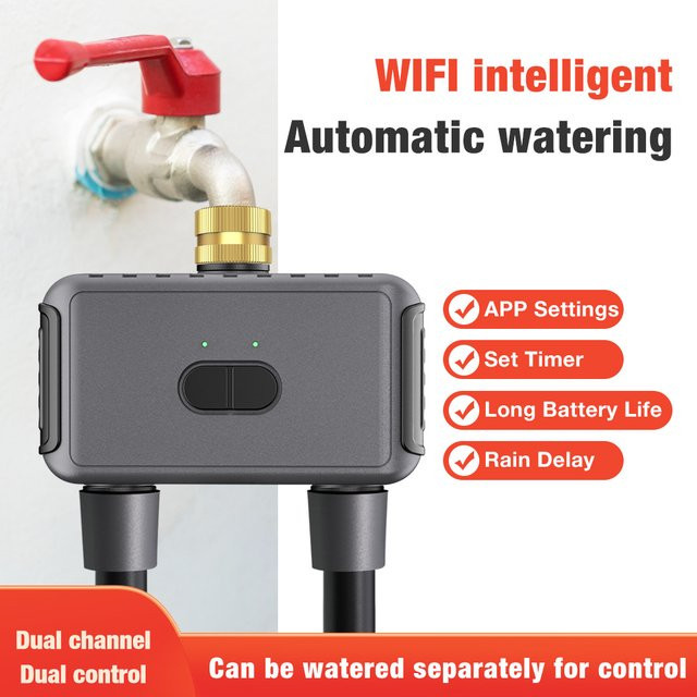 JUANJUAN WLAN Smart Gartenbewässerungstimer mit 2 Ausgängen und App-Steuerung für Sprinkler und Tropfbewässerung - Bild 1